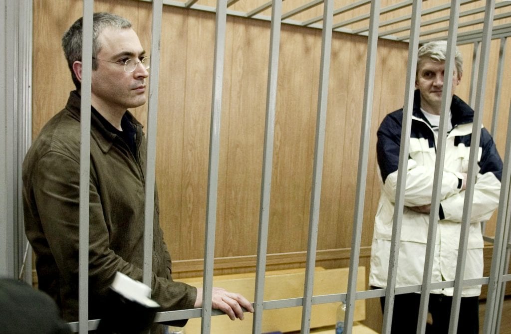 Former Chairman Platon Lebedev, right, Former Yukos CEO Mikhail Khodorkovsky, left