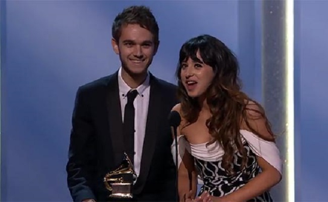 Zedd and Foxes accept their GRAMMY for Best Dance Recording at the 56th Annual GRAMMY Awards